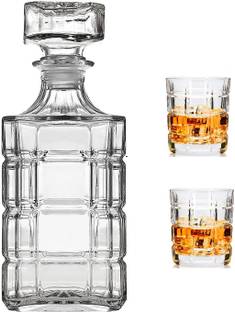 Shiv Kraft Square Glass Whiskey & Wine Decanter - 900 ML With PACK OF 2 Glasses Decanter