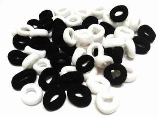 THE MAXIM Girl's Rabbit Ear Hair Tie Rubber Bands Style Ponytail Holder white & Black Hair Rubber Band (Pack of 24) Rubber Band