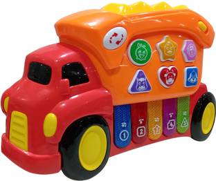 Toyshack Cartoon Truck Piano with Animal sounds, music lights Toy for Boys and Girls | With Fun Questions, Learn Animal Names | Baby piano