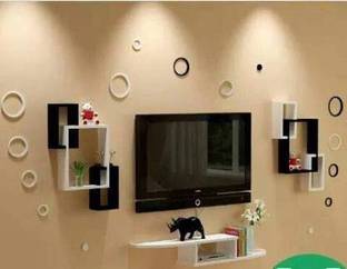 INDIAN DECOR SZY TV Entertainment Unit Set Top Box Wall Stand Home Decor Wall Shelf Wooden Racks Wall Decor Black & White 1 Set Top Box Wooden Wall Shelf