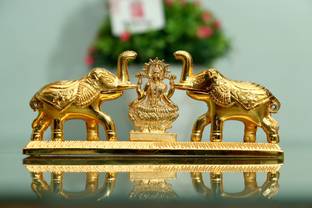 Chhariya Crafts Elephant Pair With Laxmi Chandan Roli Kumkum Box for Gift and Pooja Purpose Decorative Showpiece  -  7 cm
