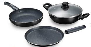 Prestige Omega Decor Black Marble series Induction Bottom Non-Stick Coated Cookware Set