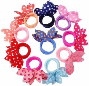THE MAXIM Girl's Rabbit Ear Hair Tie Rubber Bands Style Ponytail Holder (Multicolour) -24 Pieces Rubber Band