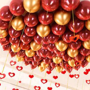 FANEX Solid Metallic Red And Gold Balloons Pack of 50 Balloon