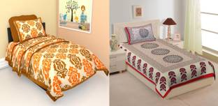 RIYA FABRICS 140 TC Cotton Single Jaipuri Prints Flat Bedsheet