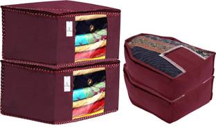 KUBER INDUSTRIES Designer Non Woven 2 Pieces Saree Cover/Cloth Wardrobe Organizer and 2 Pieces Blouse Cover Combo Set (Maroon) CTKTC045339