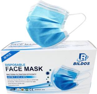 BILDOS Pollution mask with Nose pin and Ultrasonic sealed ear loop 50 pcs in Box Surgical Mask With Melt Blown Fabric Layer