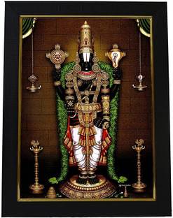 SAI BALAJI ACRALICS Tirupati Tulsimala Balaji Photo with wooden Frame (8 Inch x 12 Inch ) Digital Reprint 14 inch x 10 inch Painting