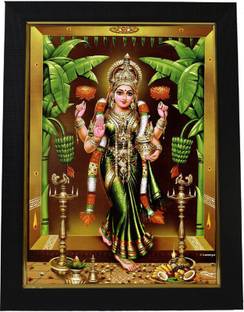 साई बालाजी अक्रलिक Dhanalakshmi with wooden Photo frame (8 Inch x 12 Inch ) डिजिटल रीप्रिंट 14 inch x 10 inch पेंटिंग