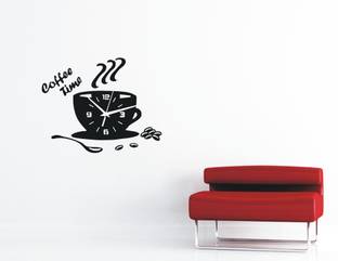sp decals 58 cm black abstract tea coffee clock wall sticker (pvc vinyl covering area 58cm X 58cm ) Self Adhesive Sticker
