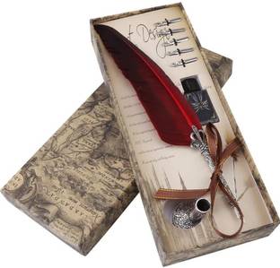 SMART WORLD Calligraphry Pen with Maroon Red feather (Calligraphy Pen set) Calligraphy