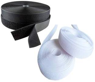 YUVI CREATIONS 5 Mts Length * 25 Mm ( 1" ) Width hook and loop (WHITE & BLACK) Sew-on Velcro