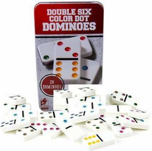 Galactic Double 6 Color Dot Dominoes Game Set - White Domino Sequence Match Board Game – Large Sized 28 Pieces Set Toy in Tin Case Educational Game for Kids (New Version)(Multicolor)