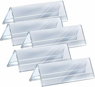 DELITON 2 Compartments acrylic 2 Sided V-Shape Desk Organizer Acrylic Clear Name Plate for Desk for Office Conference, Reusable Business Training Event (12 Inch Lx 2 Inch H (5 Pack)