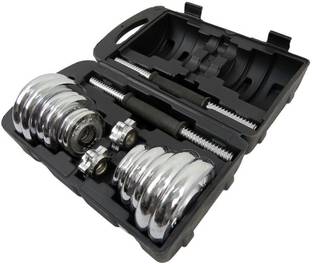 IRIS Fitness 20 kgs Chrome Plated Iron Dumbbell and Rod Set with Carrying case Adjustable Dumbbell