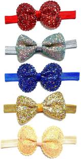 ANNA CREATIONS baby multi-coloured baby girl hairband headbands glitter elastic bow knot hair accessory set 5 PCS with gift box Head Band