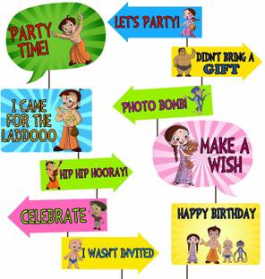 Balloons 10 Pieces Chota-bhim Birthday Theme Photo Booth Props for Kids/Theme Birthday Party Photobooth Props and photobooth of Different Birthday Themes (Chota-bhim-Birthday-Props) Photo Booth Board