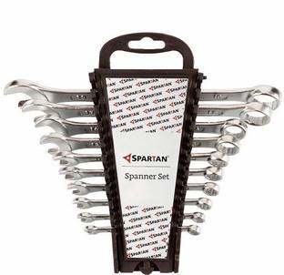 Spartan SPA_SPANpk10 Carbon Steel Combination Spanner (Silver, Set of 10) Double Sided Combination Wrench