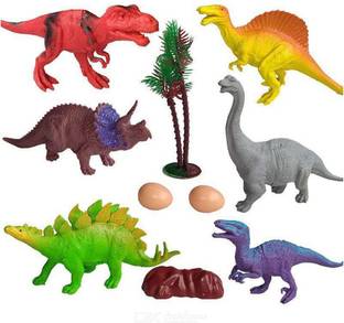 Sanchi Creation Dinosaur Toy Set of 10 Pcs | Dinosaurs Animals Figures Toys Set with Tree and Eggs for Kids Learning & Education | Fun Toy