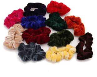 Sukkhi Stunning Hair Rubber Velvet Fabric Scrunchies Band Hair Accessories for Women and Girl (Pack of 12) (Size: M) Rubber Band
