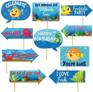 Balloons 10 Pieces sea Birthday Theme Photo Booth Props for Kids/Theme Birthday Party Photobooth Props and photobooth of Different Birthday Themes (sea-Birthday-Props) Photo Booth Board