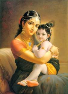 Asmi Collections 90 cm Little Krishna with Yashoda Wall Painting Self Adhesive Sticker