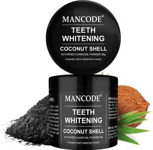 MANCODE Organic Teeth Whitening Coconut Shell With Activated Charcoal Power, Polishes Teeth and Removes Plaque and Stains, Fight Cavities, Improves Breath With Mint Extract Teeth Whitening Kit, 25gm Teeth Whitening Kit