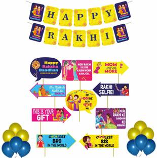 Balloons Raksha Bandhan Photo Booth Props, Banner, Rakhi Combo Deecoration/Rakhi Props for Rakhi Gift for Brother and Sister Props/Happy Rakhi Banner (Raksha Bandhan Decoration Combo_1)