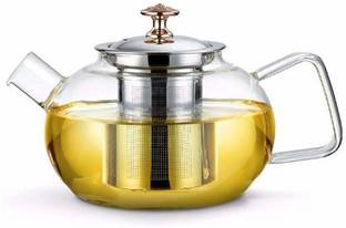 IndusBay 1000 ML Stovetop Safe Glass Teapot Kettle with Removable Stainless Steel Infuser and Lid Microwave Safe Stove top Safe Borosilicate Glass Tea Pots - 1 Litre Electric Kettle