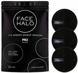 फेस हेलो Reusable Makeup Remover Pads, Round Makeup Remover Pads for Heavy Makeup & Masks - Microfiber Makeup Remover Wipes for Mascara, Eye Shadow, Foundation (PRO - 3 Pack) मेकअप रिमूवर