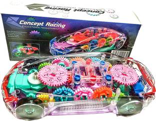 Arc & Alley Transperent Mechanical Car Toy for Kids with Gear Technology,3D Light,Musical Sound & 360 Degree Rotation