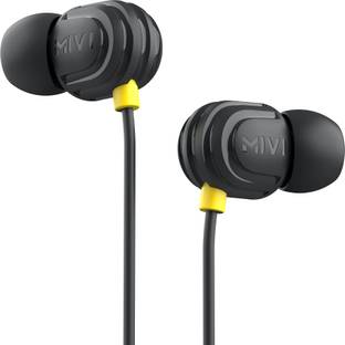 Mivi Rock and Roll W1 Wired Earphones with HD Sound and Extra Powerful Bass with in-line Mic, Tangle Free & Extra Length Cable | Earphones for Mobile | Black Wired