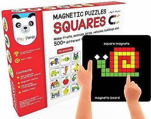 Game Phactory Magnetic Puzzles Squares with 250 Colorful Magnets, 100 Puzzle Book