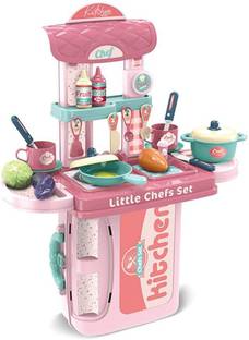 TKT Design Kids Pretend 3 in 1 Kitchen Play Set Toy for Girls; Cooking Little Chef Set