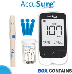 AccuSure 4th Generation GDH FAD ENZYME ISO 15197: 2015 Glucometer with 50 strips Glucometer