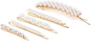Priyaasi Gold and White Pearl Design Fancy Metal Hair Clip for Women Hair Clip