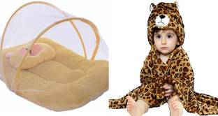 Trendy Home Decor New Born Baby mosquito net with bedding and bathrobe Blue
