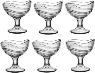 SARDAR CREATION Glass Dessert Bowl Curved Designer Ice Cream Bowls/Dessert Bowl Set of 6