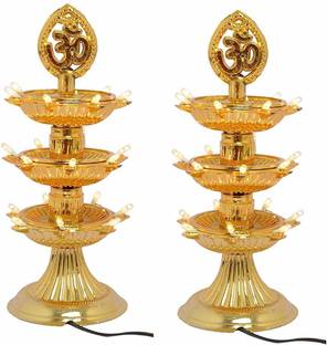 Dalco 3 Layer Electric Gold ||21 LED Bulb Lights Diya || Deep || Deepak for Pooja|Puja|Mandir Diwali Festival Decoration|| Make in India||Pack of 2 Plastic (Pack of 2) Table Diya Set