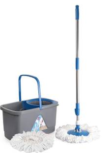 cello Total Clean 360 Degree Bucket Spin Mop with 1 Extra Micro Fiber Refill Mop Set