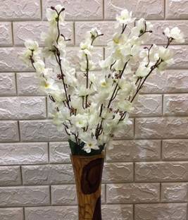 Ryme Artificial White Blossom Flower Bunch for Home Decor Office | Artificial Flower Bunches for Vases (14 Sticks, 45 cm) White Peach Blossom Artificial Flower