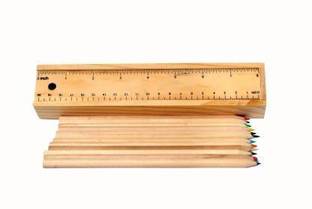 NIKYANKA Wooden Pencil Set,Box with 12 Different color pencil, Scale (Ruler) and Sharpener Pencil Box for Architect, gift for kids ,best for return gift Pencil