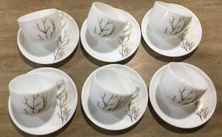 LAOPALA Opalware From Diva Golden Fall Iris Opalware 6 Cup & 6 Saucer Set , White