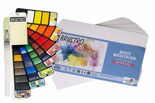 BRuSTRO Artists' Watercolour Pan with Paper Try Out Pack - Set of 42
