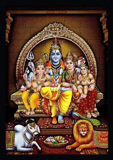 SAI BALAJI ACRALICS Shiva Kutumbam Photo with wooden frame Digital Reprint 12 inch x 8 inch Painting