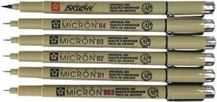 SAKURA Pigma Micron (Black) Set with Brush Fineliner Pen