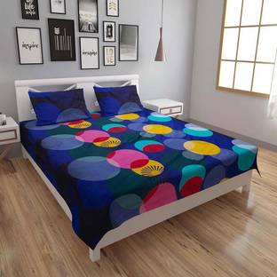 SHARMA ENTERPISES 140 TC Cotton Double 3D Printed Flat Bedsheet