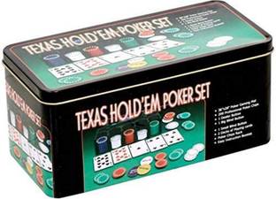 Myric Texas Holdem Poker Game Set - Includes Hold’em Mat, 2 Card Decks, Chips, Chip Holder and Tin Storage Box - Fun Game Night Supplies - Cool Casino Gift for Kids and Adults