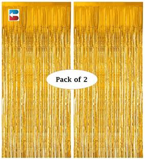BIZZORT Gold, Golden Golden Foil Curtain Pack of 2 for Birthday, Anniversary, Wedding, Bachelorette, Halloween Decoration
