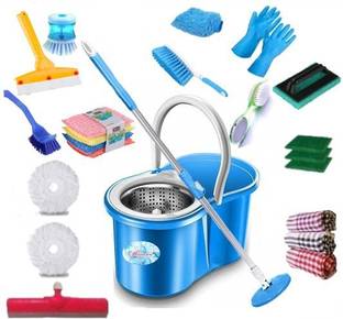 Shivonic Shivonic Steel magic mop for House hold using cleaning bucket mop set,and combo pack home cleaning item,PACK OF 12 Toilet Brush, Mop, Cleaning Cloth, Glove, Cleaning Wipe, Mop Set, Mop Refill, Floor Wiper, Bucket